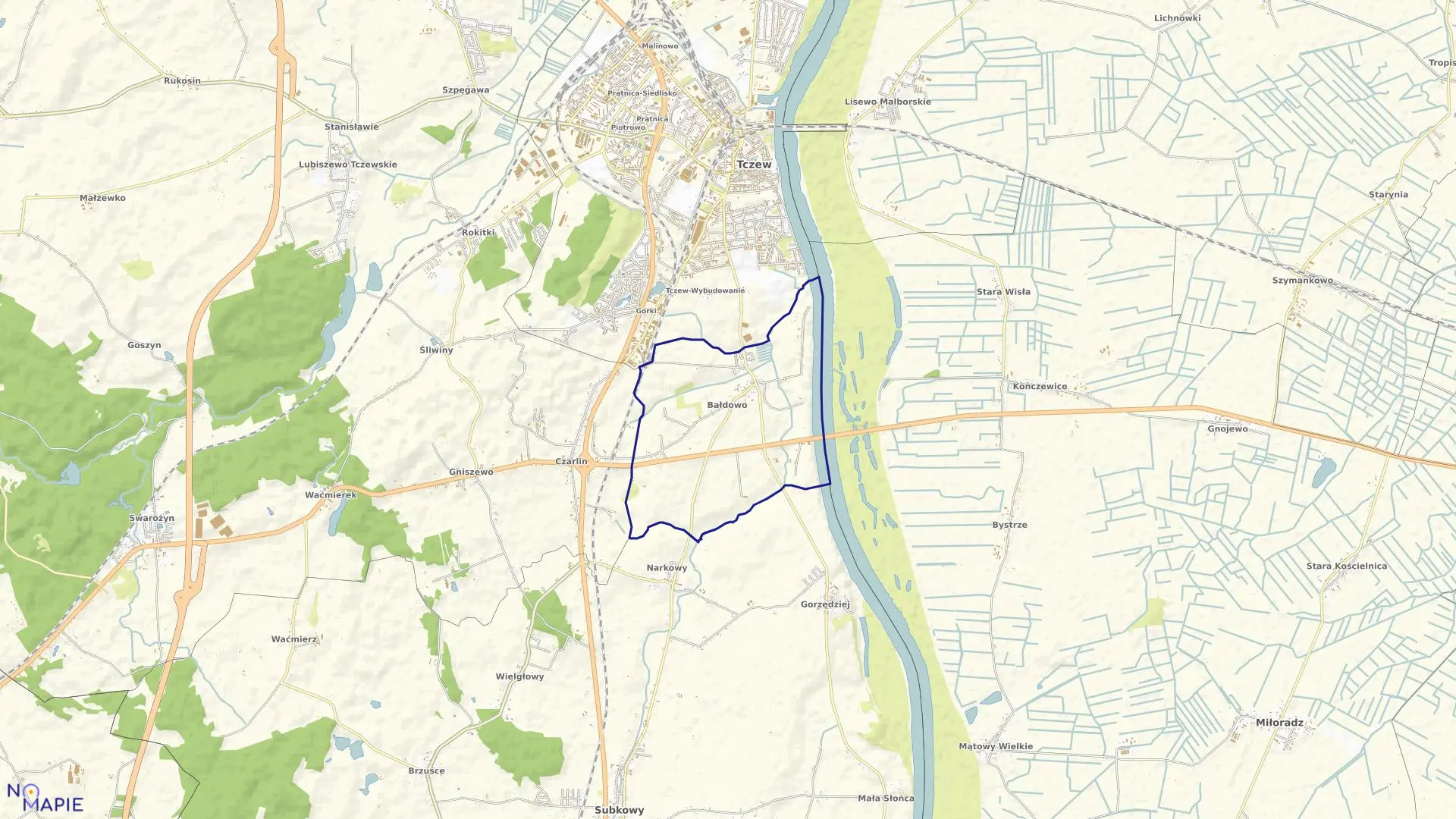 Mapa obrębu Bałdowo w gminie Tczew