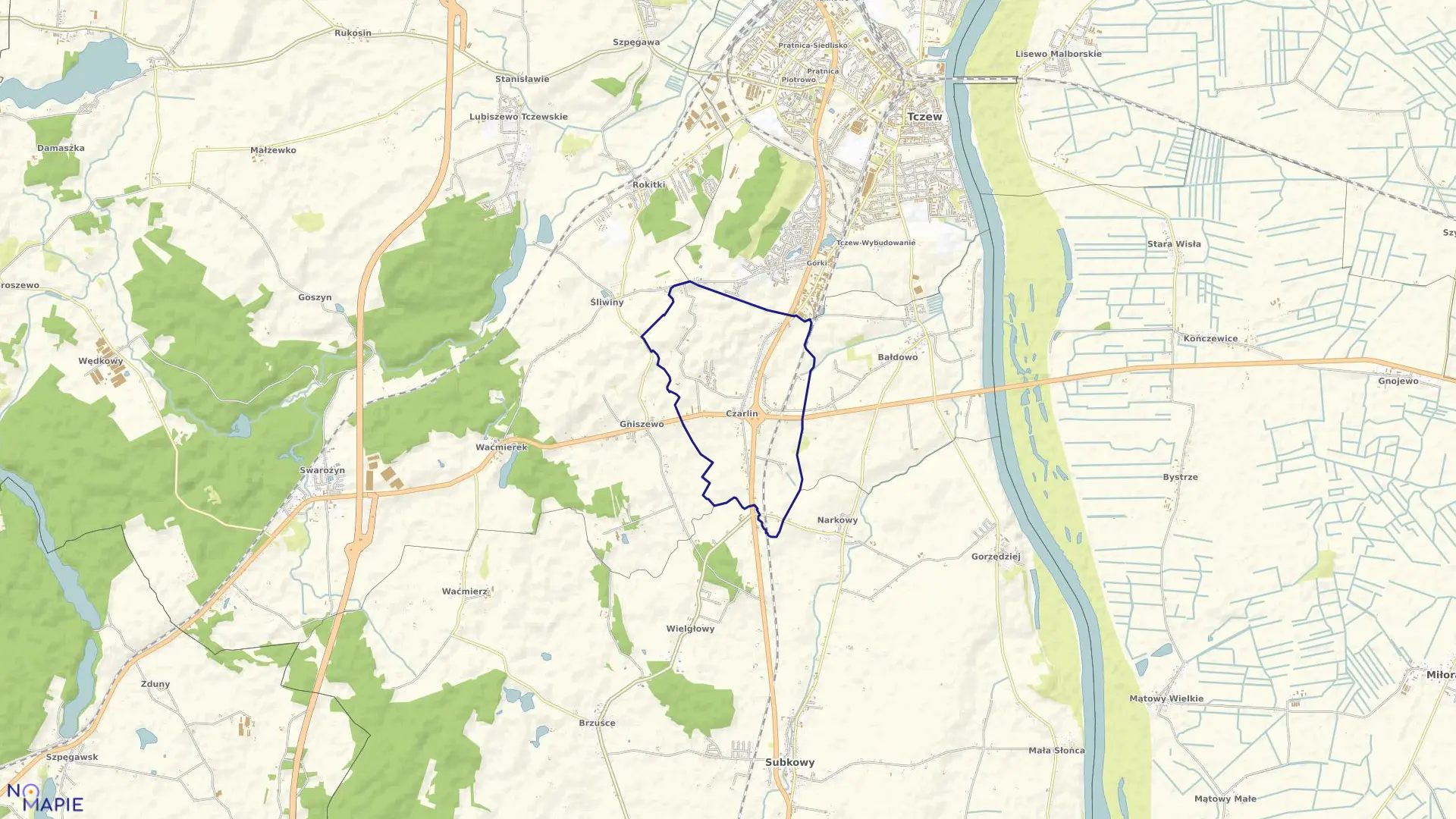 Mapa obrębu Czarlin w gminie Tczew