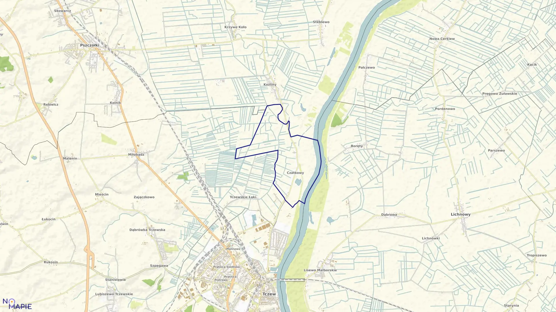 Mapa obrębu Czatkowy w gminie Tczew