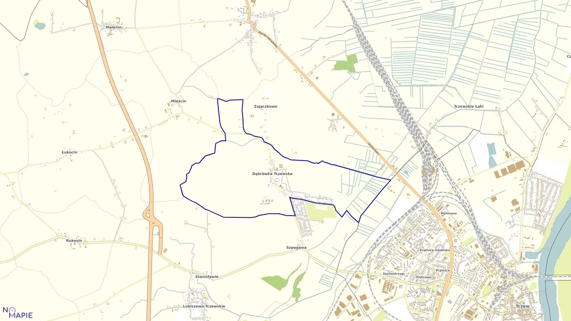 Mapa obrębu Dąbrówka Tczewska w gminie Tczew