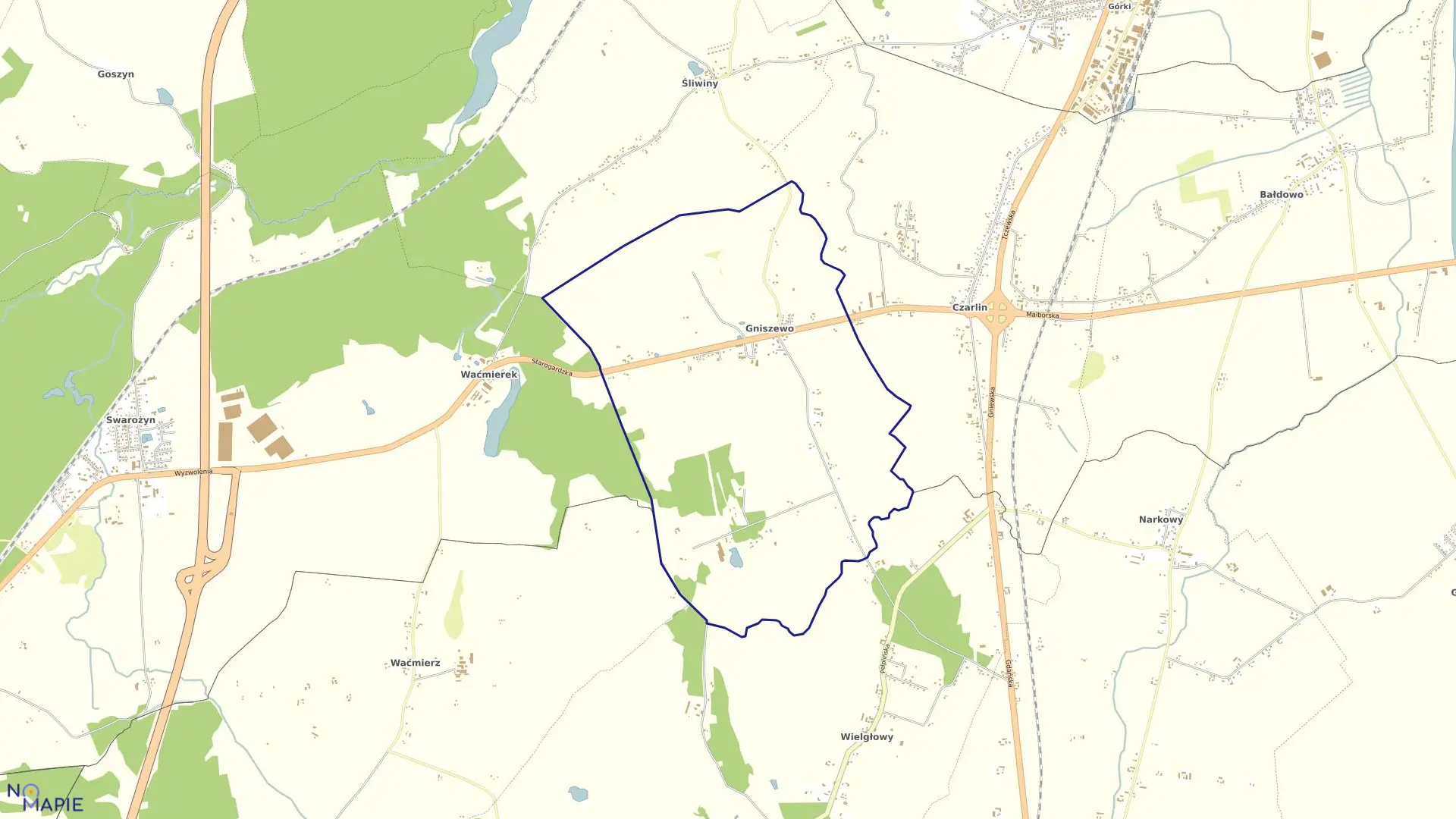 Mapa obrębu Gniszewo w gminie Tczew