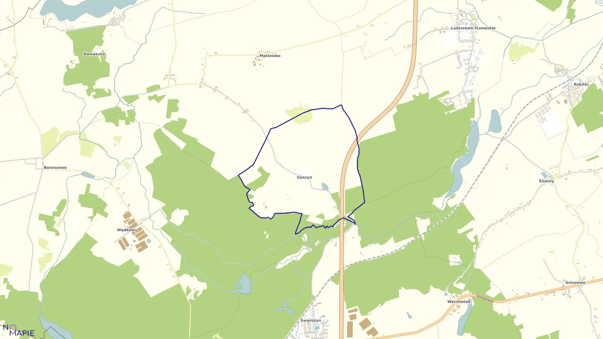 Mapa obrębu Goszyn w gminie Tczew