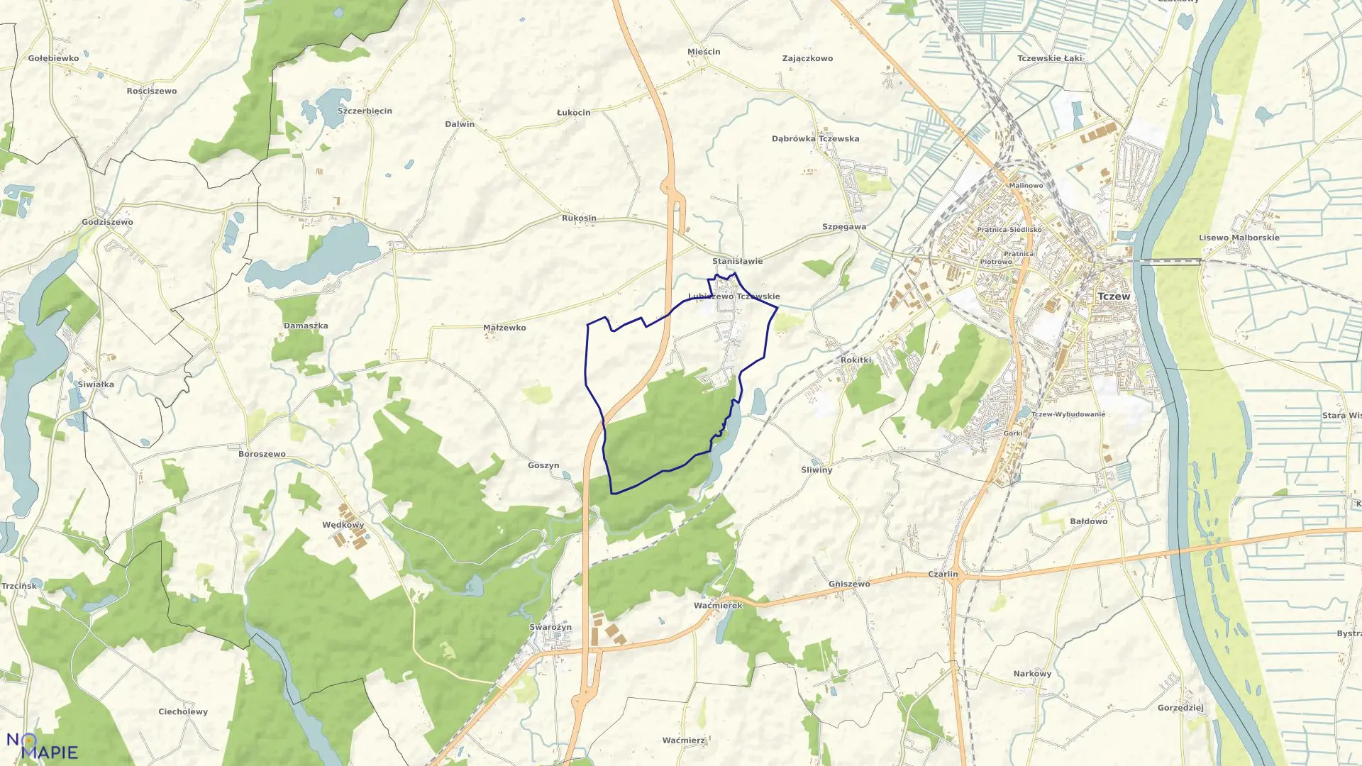 Mapa obrębu Lubiszewo w gminie Tczew