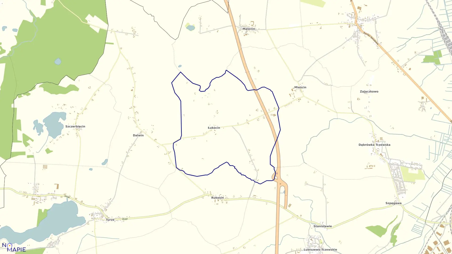 Mapa obrębu Łukocin w gminie Tczew