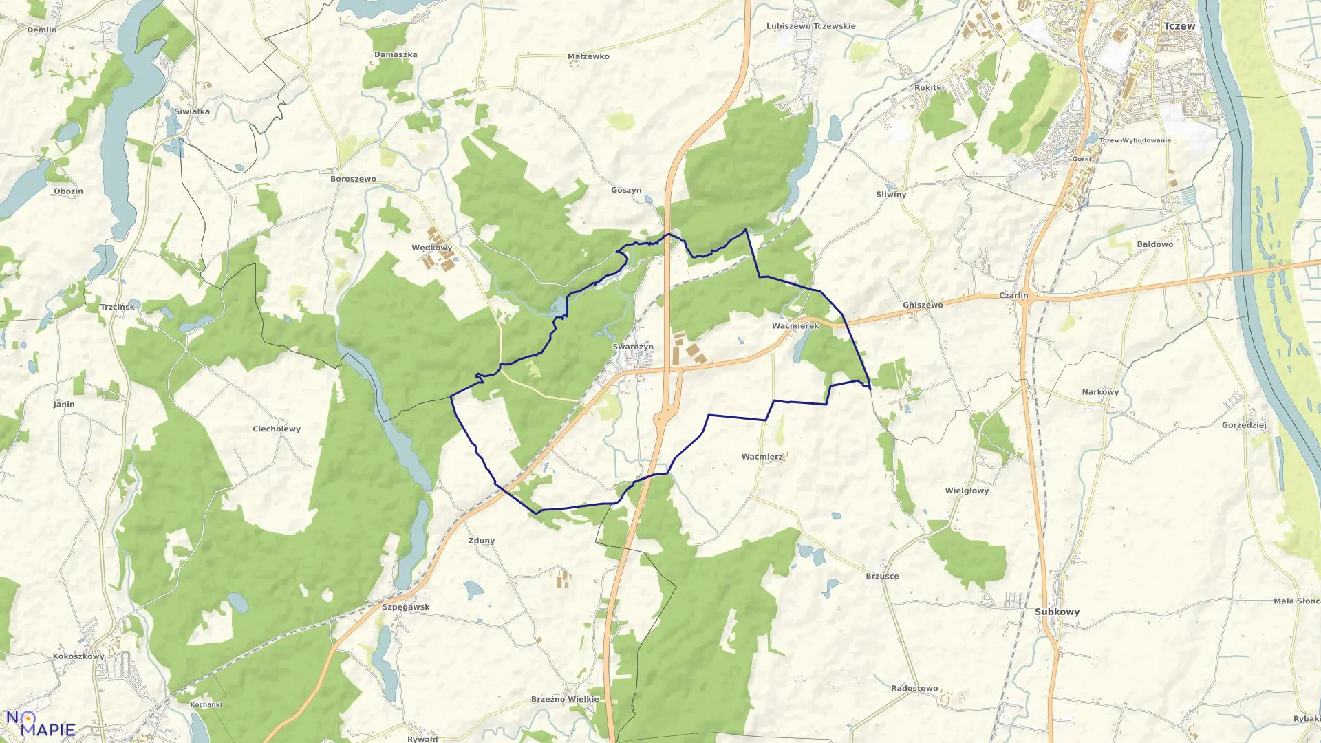 Mapa obrębu Swarożyn w gminie Tczew